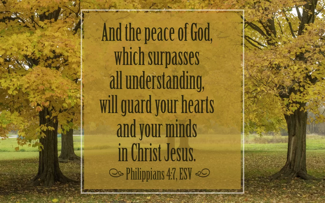 And the peace of God, which surpasses all understanding, will guard you hearts and your minds in Jesus Christ. Philippians 4:7 (ESV)