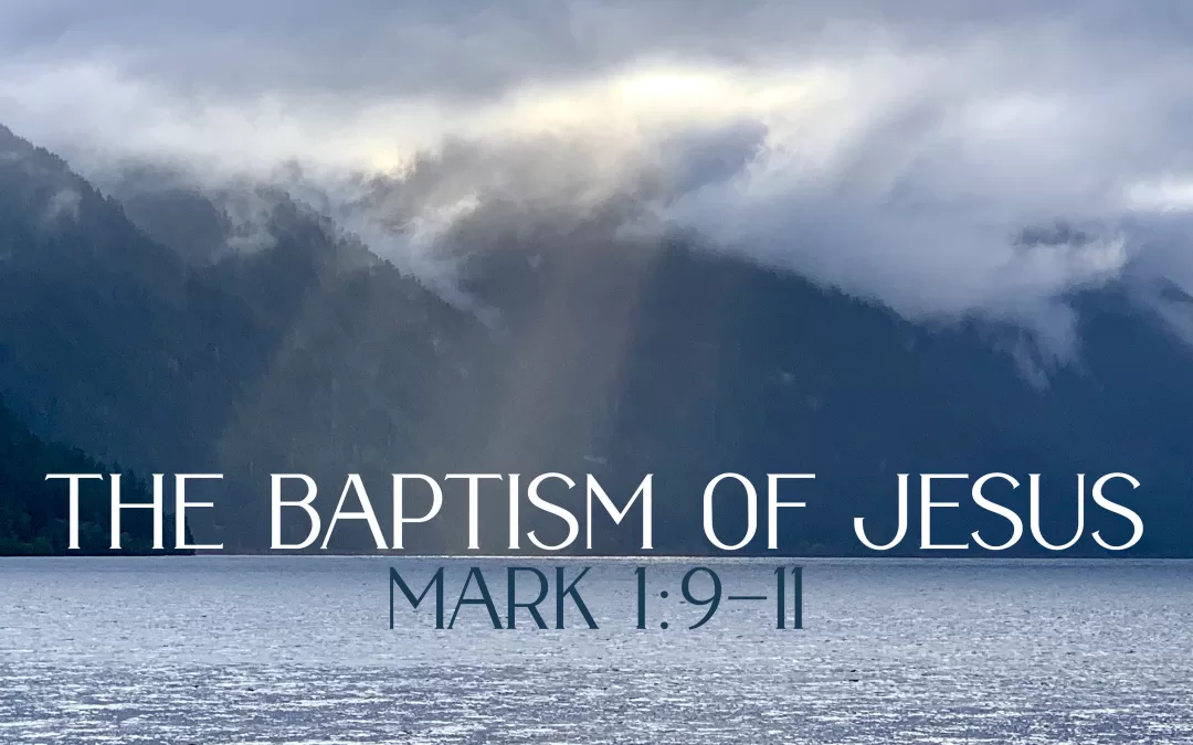 photo of rain falling from clouds into water with caption "The Baptism of Jesus" Mark 1:9-11