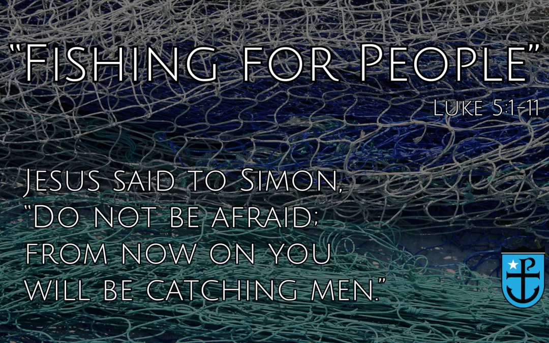 Text of Luke 5:10b placed on top of a fishing net.